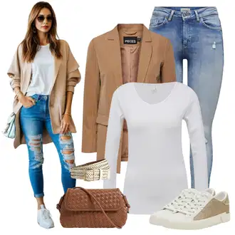 Outfit s Jednoduchý top/Zkrácený Top/Pletený top/Pletené tričko/Košile s dlouhým rukávem/Dlouhá košile/Krátký top/Roláková Košile Only "Zimní outfit pro volný čas"