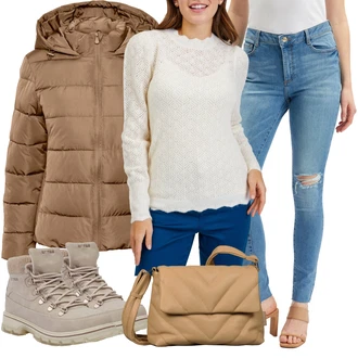 Mini Outfit s Béžová/Hnědá/Khaki VERO MODA "Zimní outfit pro volný čas"