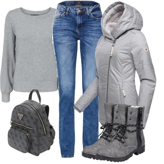 Outfit s Šedá/Světle šedá Prošívaná Bunda/Lyžařská bunda/Merino bunda/Bunda 2v1/Bunda s Bočním Zipem Ragwear "Zimní outfity"