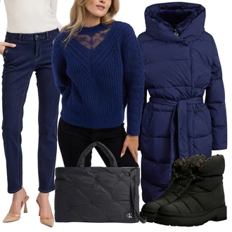 Zima Outfit s Černá Zimní kotníková bota/Zimní bota/Teniska Zimní Tenisky/Ovčí Kožešinová Bota/Vycpaná kozačka/Zimní kozačka z jehněčí kůže Guess "Zimní outfity"