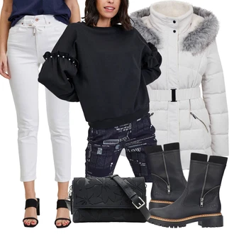 Outfity na zimu s Krémová/Bílá orsay, Šedá/Bílá/Béžová/Hnědá/Stříbrný orsay "Zimní outfity"