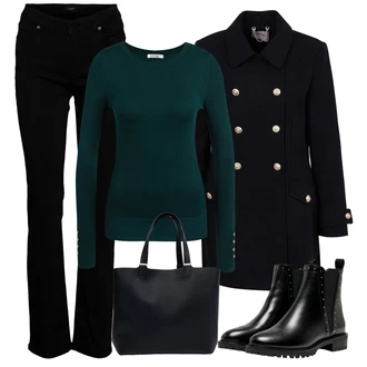 Nadrozměrné Outfit s Černá Kožená bunda/Chelsea Boty/Plochá Kotníková Bota/Kožená kotníková bota Only "Zimní outfity"Look: Gotický, S Mokrým Vzhledem, Šik, Lak, Premium, Glamourové, Nadrozměrné, Metal, Trendový, Elegantní