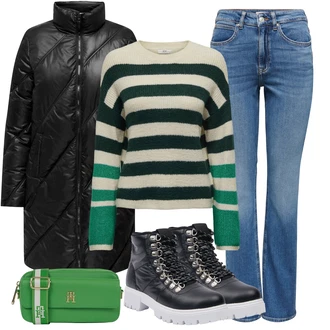 Vysoký Pas Outfit s Modrá/Světle modrá Pánské tričko/Zvonové Džíny/Džíny s Nízkým Sedem/Džíny s Rozparkem Only "Zimní outfity"