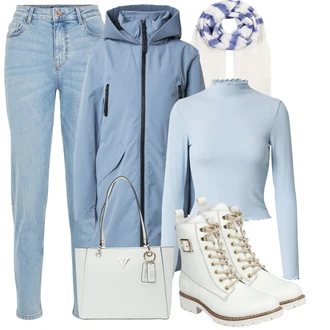 Outfity na zimu s Světle modrá Mom Jean/Dad Džíny/Boyfriend Džínové kalhoty/High Waist Džínové Kalhoty/Navlékací džíny/Zužující se Džíny/Girlfriend Džíny/Kožená Pánská Bund/Vintage džíny/Zkrácené Džíny Pieces "Zimní outfity"