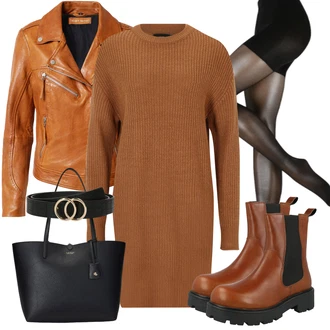 Outfit s Hnědá/Oranžová Kozačka Chelsea Boty/Gumová Kotníková Bota/Kožená bunda Vagabond Shoemakers "Zimní outfity"