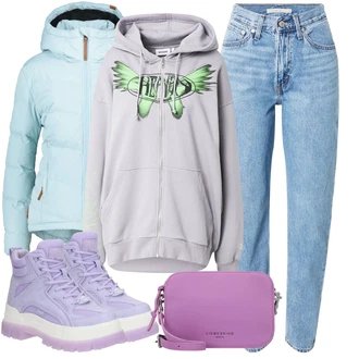 Outfit s Fialová Teniska Chunky Tenisky/Teniska teddy/Zimní Tenisky/Teniska na platformě Buffalo "Zimní outfity"