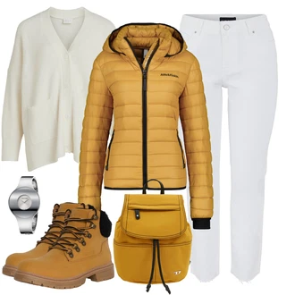 Zpátky do školy Outfit s Žlutá/Hnědá Vodotěsná taška/Mini batoh/Taška Na Notebook/Mini batoh/Sportovní taška Diesel "Zimní outfity"Look: Bar, Zpátky do školy