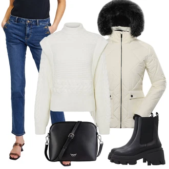 Outfity na zimu s Modrá/Tmavě modrá Rovná Džína/Formální Košile/Girlfriend Džíny/Slim Fit Džíny/Mom Jean/Dad Džíny/Zužující se Džíny/Džíny Regular Fit/Vintage džíny/Zkrácené Džíny/Kotníková Bota orsay "Zimní outfity"