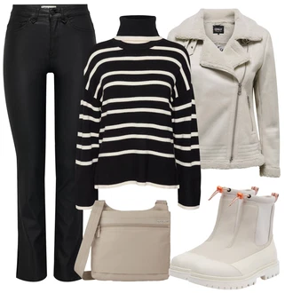 Pravá Kůže Outfit s Šedá/Béžová/Khaki/Hnědá Kožená bunda/Gumová Kotníková Bota Calvin Klein Jeans "Zimní outfity"