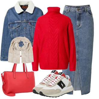 Outfity na zimu Áčkového Střihu s Modrá/Světle modrá Džínová vintage sukně/Džínová Sukně Nasty Gal "Zimní outfity"Look: Áčkového Střihu, 90tá léta, Vintage, Western, 80tá léta