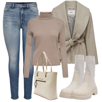 Outfit s Šedá/Béžová/Bílá/Hnědá/Khaki Taška Přes Rameno/Taška Na Rameno/Taška/Shopper taška/Kancelářská Taška Replay "Zimní outfity"