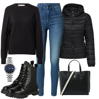 Outfit s Modrá/Světle modrá Push up Džín/Kožené Boty/Kožená Pánská Bund/Termální Džíny/Kožená bunda/High Waist Džínové Kalhoty/Zimní bunda G-Star Raw "Zimní outfity"