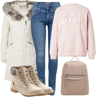 Teplé Outfit s Béžová/Khaki/Hnědá Šněrovací Kotníková Bota/Plochá Kotníková Bota/Kotníková Bota s Podšívkou/Teniska Zimní Tenisky/Zimní Kozačka/Zimní bota/Zimní kotníková bota Lascana "Zimní outfity"