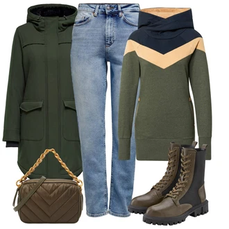 Outfity na zimu s Tmavě zelená/Hnědá Šněrovací Kozačka/Bojová Bota Lascana "Zimní outfity"