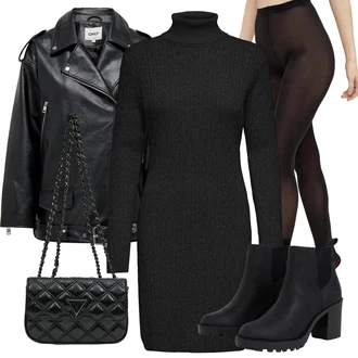 Outfit s Černá Punčocháče Podpůrný punčocháč/Punčocháče/Punčocháče Velká Velikost/Vlněný punčocháč/Zimní punčochy Pieces "Zimní outfity"