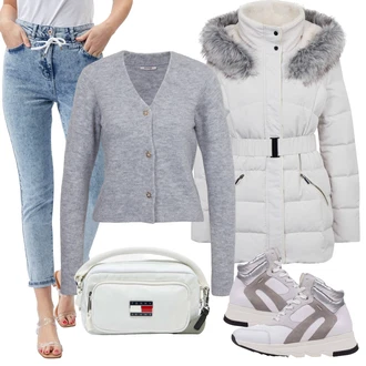 Outfity na zimu s Šedá/Bílá/Béžová/Hnědá/Stříbrný orsay "Zimní outfity"
