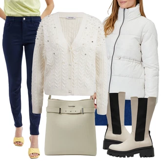 Outfit s Šedá/Bílá/Krémová/Žlutá Bunda Zimní Bund/Prošívaná Bunda/Letní peřová Bunda/Nafukovací Bund/Udržitelná Bunda/Bunda s Bočním Zipem/Puchová Bund/Termo Bund/Merino Bunda JdY "Zimní outfity"