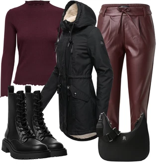Outfit s Černá Šněrovací Kotníková Bota/Klasická kozačka/Šněrovací Kozačka na Platformě/Bojová Bota Pull&Bear "Zimní outfity"