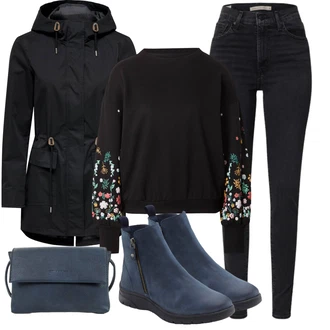 Outfit s Tmavě Modrá/Modrá/Světle Modrá Kožená bunda/Nepromokavá Bota/Zimní kotníková bota/Kotníková Bota s Podšívkou/Nepromokavá kozačka/Gumová Kotníková Bota/Kozačka se zipem/Kožené pánské obuv/Plochá Kotníková Bota/Chelsea Boty Lascana "Zimní outfity"