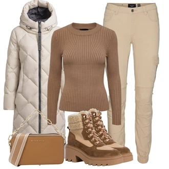 Teplé Outfit s Hnědá/Béžová Šněrovací Kotníková Bota/Teniska na platformě/Zimní Tenisky/Zimní kotníková bota/Trekingová Bota/Šněrovací Kozačka na Platformě/Kotníková Bota s Podšívkou/Zimní Kozačka/Zimní bota Tamaris "Zimní outfity"