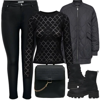 Outfity na zimu Grunge s Černá Only "Zimní outfity"Look: Lak, Metal, Grunge, Trendový, Váhy, Techno, Estetika