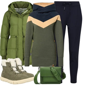 sníh Outfit s Zelená/Tmavě zelená/Khaki Zimní tenisky/Kozačka Zimní kotníková bota/Vycpaná Kozačka/Zimní Kozačka z jehněčí kůže/Zimní bota Sorel "Zimní outfity"