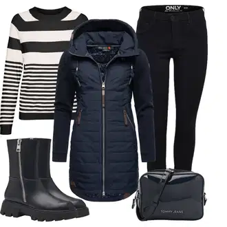 Outfit s Tmavě modrá Zimní Kabát/Outdoorový kabát/Softshellový Kabát/Kabát se Zipem/Prošívaný kabát/Kabát s Úzkým Střihem/Scuba Kabát/Kabát s Kapucí Ragwear "Zimní outfity"