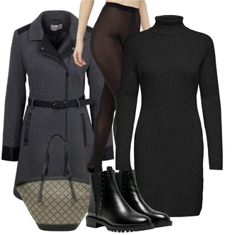 Lak Outfit s ?erná Koza?ka Ko?ená bunda/Chelsea Boty/Plochá Kotníková Bota/Ko?ená kotníková bota Only "Zimní outfity"Look: Gotický, S Mokrým Vzhledem, ?ik, Lak, Premium, Glamourové, Nadrozm?rné, Metal, Trendový, Elegantní