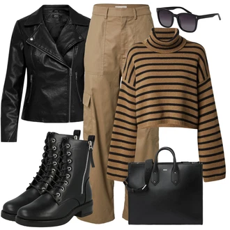 Outfity na zimu Dlouhé Len s Hnědá/Khaki Cargo Šortka/Cargo Kalhoty/Tesařská kalhoty/Capri Leger by Lena Gercke "Zimní outfity"