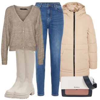 Outfity na zimu Mom Džínovina s Pieces "Zimní outfity"Look: Mom