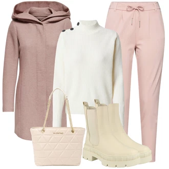 Outfity na zimu s Růžová Jogger Kalhoty/Mrkvová Kalhoty/Ležérní Kalhoty/Navlékací Kalhoty/Žerzejová Kalhoty/Teplák/Mušelínové kalhoty/Sportovní kalhoty střední délky Only "Zimní outfity"