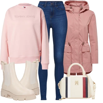 Outfit s Béžová/Khaki/Krémová/Hnědá/Bílá Kozačka Chelsea Boty/Kožená bunda/Plochá Kotníková Bota/Gumová Kotníková Bota Guess "Zimní outfity"