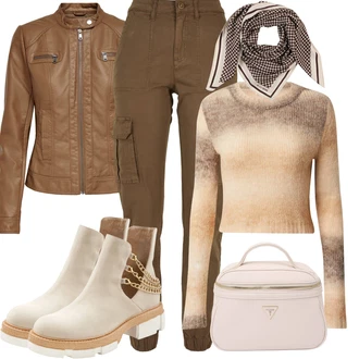 Lehké Outfit s Béžová/Khaki Kotníková Bota s Podšívkou/Kožená kotníková bota/Kožená bunda/Zimní kotníková bota/Chelsea Boty/Plochá Kotníková Bota/Letní kotníková kozačka/Nezařazené Lascana "Zimní outfity"