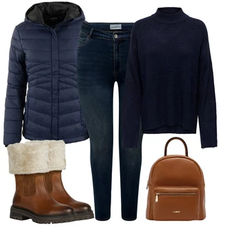 Outfit s Hnědá/Béžová Kotníková Bota s Podšívkou/Ovčí Kožešinová Bota/Vycpaná kozačka/Bota se širokým nohavici/Zimní kotníková bota/Zimní kozačka z jehněčí kůže/Zimní bota Geox "Zimní outfity"