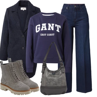 Outfit s Tmavě Modrá/Světle Modrá/Modrá Vintage Kabát/Lodenový kabát/Tweedový Kabát/Pletený Kabát/Vlněný Kabát/Zimní Kabát Vlněný kabát/Kabát Bouclé Tom Tailor "Zimní outfity"