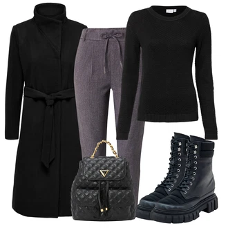 Outfit s Světle šedá/Fialová/Šedá/Tmavě šedá/Růžová Paperbag Kalhoty/Mušelínové kalhoty/Tvídová Kalhoty/Mrkvová Kalhoty/Obleková Kalhoty/Ležérní Kalhoty/Kalhoty s nášivkou uprostřed/Látková Kalhoty/Business Kalhoty/Kalhoty s Vysokým Pasem Only "Zimní outfity"