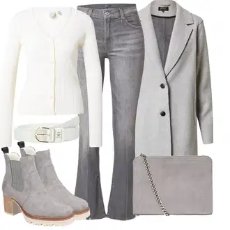 Outfit s Šedá/Světle šedá Kabát s Úzkým Střihem/Kašmírový Kabát/Pletený Kabát/Midi Kabát/Zimní Kabát Vlněný kabát/Blazerový Kabát/Vlněný Fleecový Kabát/Lehký Kabát/Pletený Fleecový Kabát Only "Zimní outfity"