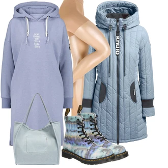 Outfit s Modrá/Lilové barvy/Vícebarevný/Světle Modrá Šněrovací Kotníková Bota/Bojová Bota/Kožená bunda/Klasická kozačka Dr. Martens "Zimní outfity"