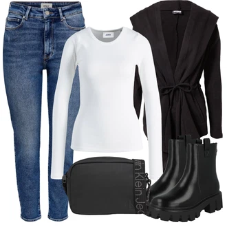 Výstřih na ramena Outfit s Černá Pletenina veľkej veľkosti/Kabát/Mikina/Tunika About You "Zimní outfity"