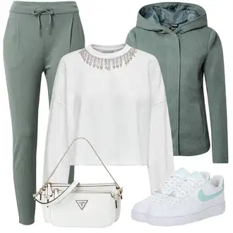 Outfit sa Siva/Bijela/Srebro Majica od flisa/Kožna jakna/Sportska majica/Otmjena majica s kapuljačom Only "Zimski outfit"