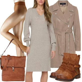 Outfity na zimu Ke kolenům Viskóza s Béžová/Hnědá/Šedá/Khaki Dlouhé pletené šaty/Zimní Pletené Šaty/Svetrové Šaty Only "Zimní outfity"