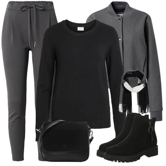 Stil Outfit sa Crna Ravna Gležnjača/Zimska gležnjača/Kožna Jakna/Čizma s patentnim zatvaračem/Chelsea Gležnjača/Podstavljena Gležnjača About You "Zimski outfit"