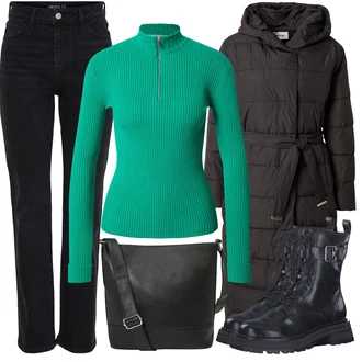 Outfity na zimu s Černá/Tmavě modrá Rovná Džína/Zimní bunda/Kožené Boty/Slim Fit Džíny/Termální Džíny/Mom Jean/Kožená Pánská Bund/Dad Džíny/High Waist Džínové Kalhoty/Džíny s Rozparkem/Džíny Regular Fit Pieces "Zimní outfit pro volný čas"