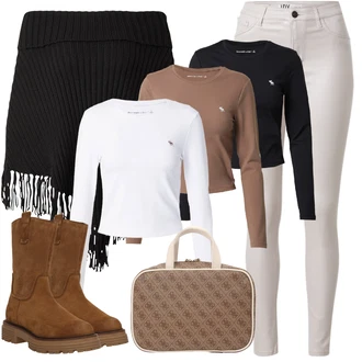 Kůže Outfit s Šedá/Béžová/Hnědá/Khaki Kožená bunda/Slim Fit Džíny/Motorkářské Džíny/Kožené Boty/Zimní bunda/Džíny s Rozparkem/Kotníková Bota/Push up Džín/High Waist Džínové Kalhoty/Capri Džíny/Termální Džíny JdY "Zimní outfity"