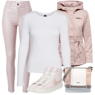 Outfit sa Pink Kožna Jakna/Bikerske Traperice/Push-up Traperice/Termo Traperice/Kožne Cipele/High Waist Traperice JdY "Zimski outfit"