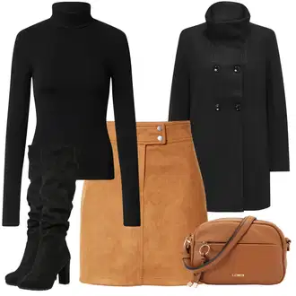 Outfit sa Bež/Narandžasta/Smeđa Suknja/Kratke hlače velike veličine About You "Zimski outfit"