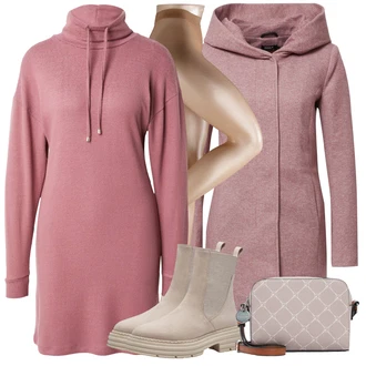 S Kapuljačom Na Skidanje Outfit sa Pink/Crvena/Ljubičasta/Smeđa Pleteni Flis Kaput/Pleteni Kaput/Kaput od Vunenog Flisa/Zimski Kaput Vuneni kaput/loden kaput/Kaput od Flisa/Kaput s Kapuljačom Only "Zimski outfit"