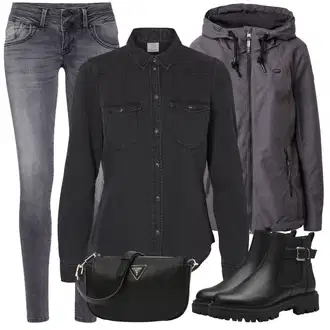 Outfit sa Crna/Tamnoplava/Siva/Tamnosiva/Tamnosmeđa Majica/Bluza Veći Broj VERO MODA "Zimski outfit"