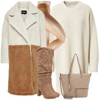 Outfit sa Bež/Smeđa Kaput od Buklea/Kaput od Lame/Krzneni Kaput/Teddy Kaput Only "Zimski outfit"