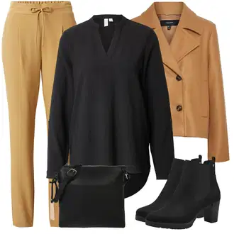 Outfit sa Crna Bluza Dugih Rukava/Oversize Bluza/Tunika Majica/Duga Bluza/Klasična tunika/Slip-on Bluza/Kožna jakna za muškarce VERO MODA "Zimski outfit"